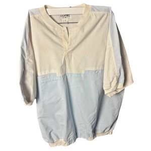 Vintage CC Sport Henley Shirt Men's XL White Blue Dolman Sleeve Elastic Cuffs